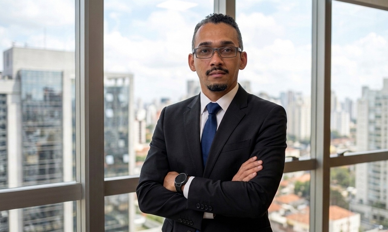 Advogado da Melo Silva Advocacia Empresarial em escritório com vista da cidade
